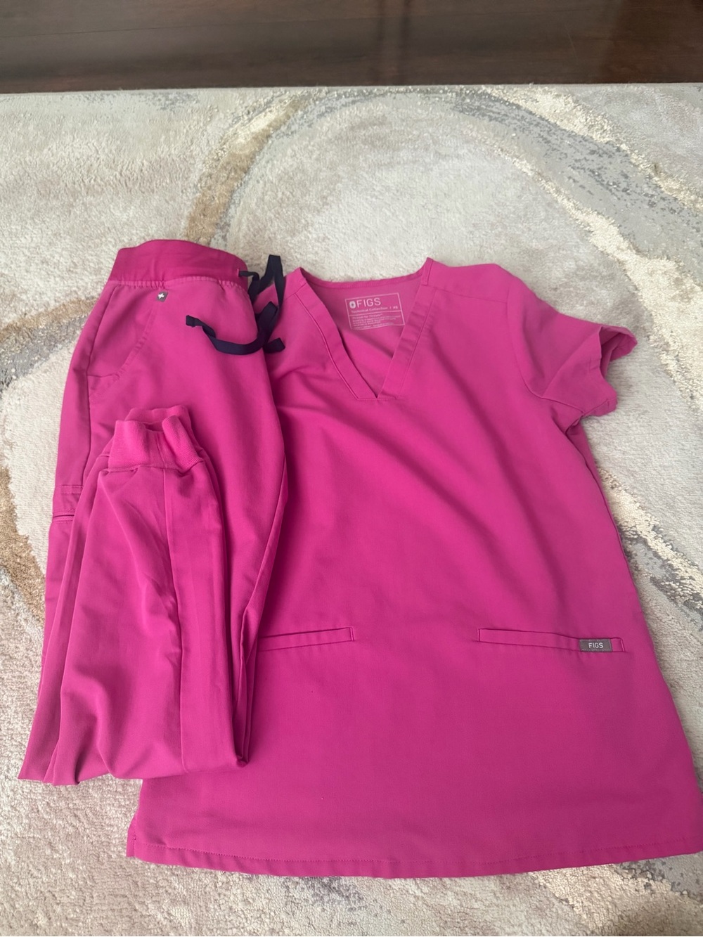 FIGS Women’s Track Pants & V-Neck Top in Bright Pink
